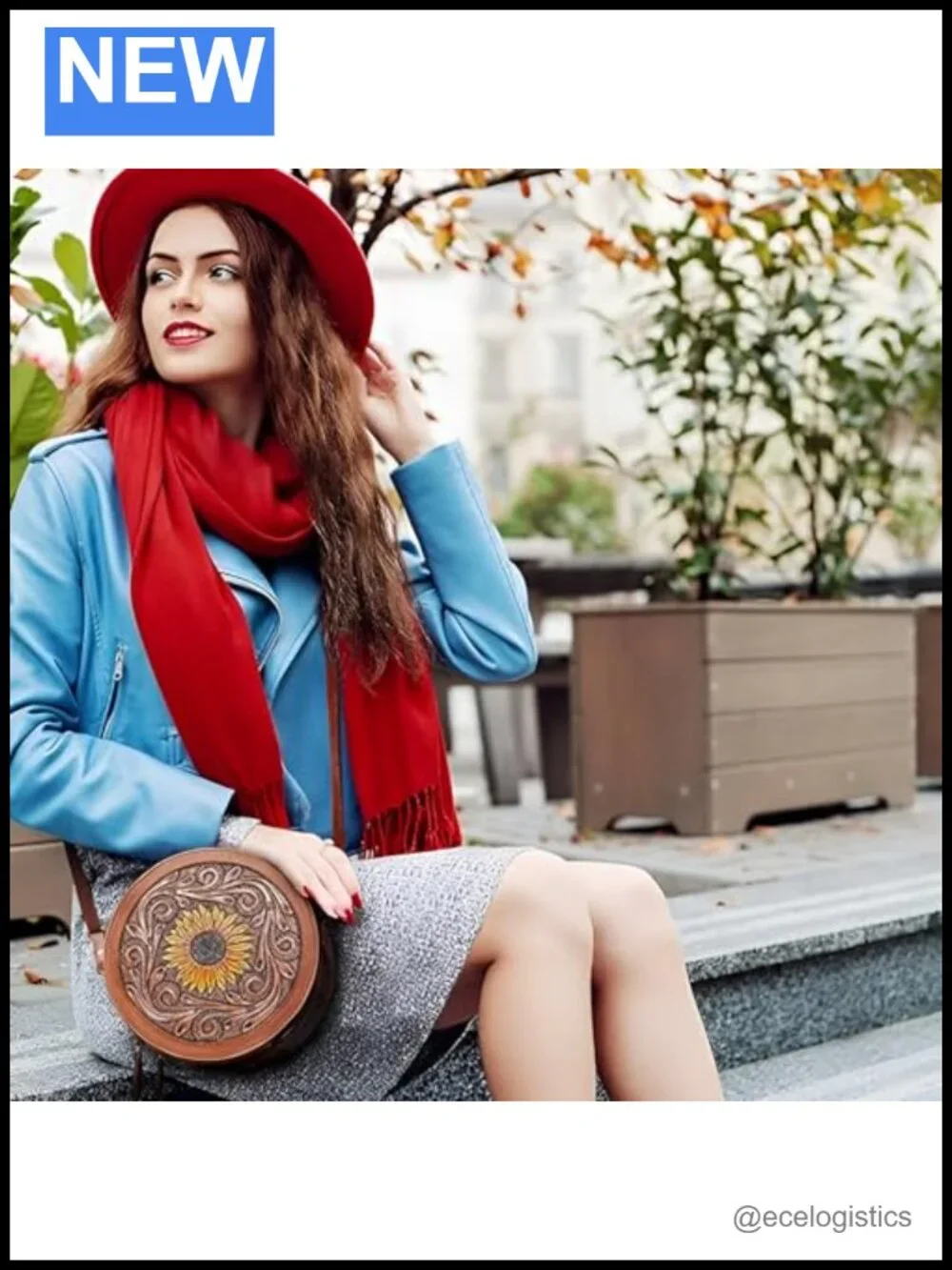 Hand-Stitched Full-Grain Leather Sunflower Crossbody Bag with Convertible Strap